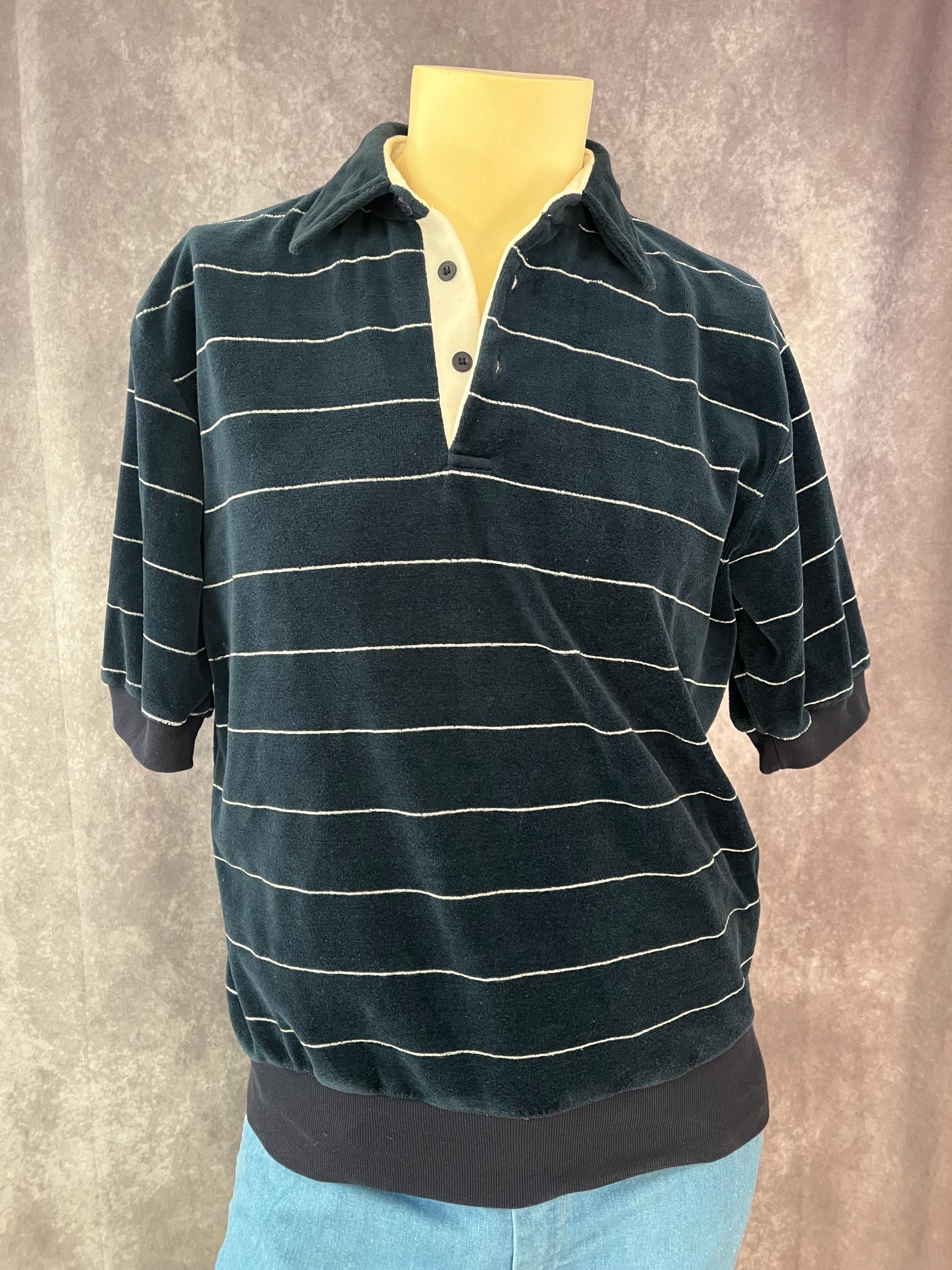 Vintage 70s Blue Striped Velour Shirt Size Large - Etsy
