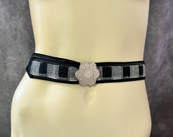 Vintage Black & White Braided Belt With Ornate Silver-tone  display picture 2