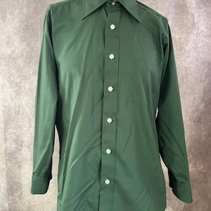 Vintage 70s Hunter Green Button Down Shirt Size 32