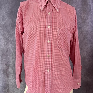 Vintage 70s Red Gingham Button Down Shirt Size 32