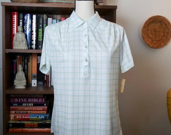 Women's Vintage Deadstock 1970's Short Sleeved Blouse - Green, Yellow & White