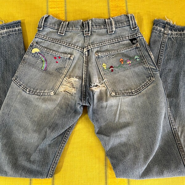 Embroidered Jeans - Etsy