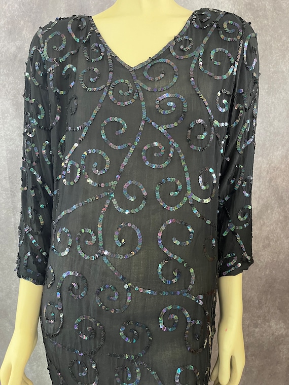 1980s Black Sequin Dress Size Large - image 2