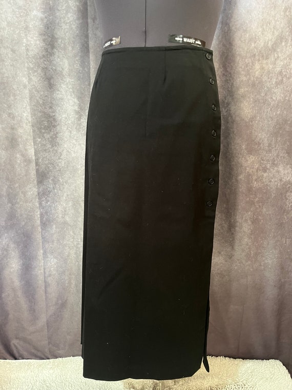 1980s Long Black Skirt with Buttons by Krazy Larr… - image 1