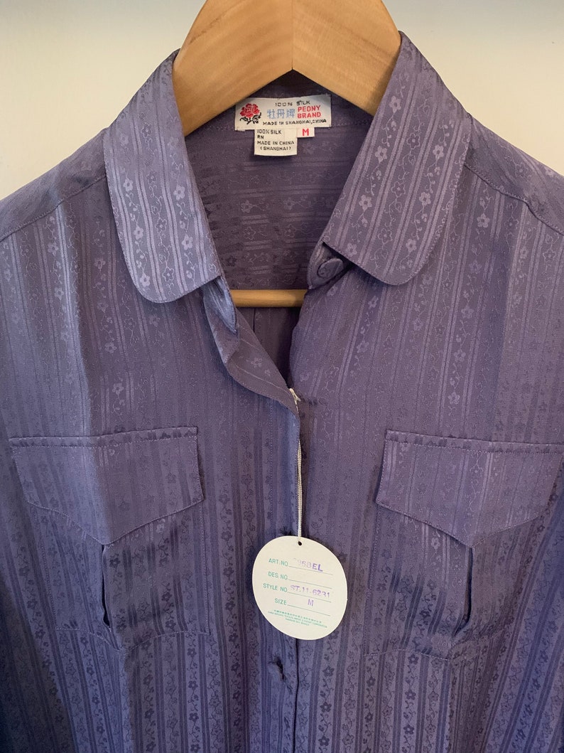 Women/'s Vintage Purple Button Up Silk Blouse