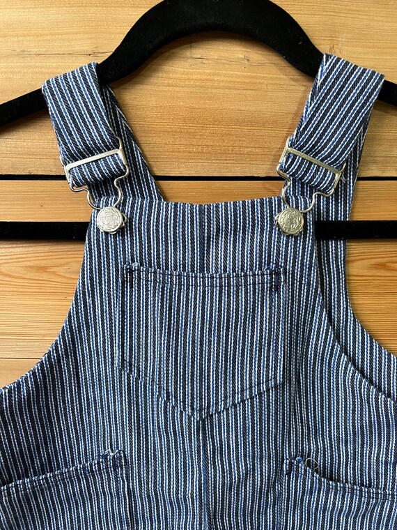 Vintage Denim Cotton Overall Striped Shorts - image 1