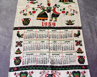 Paño de cocina con calendario vintage de 1969