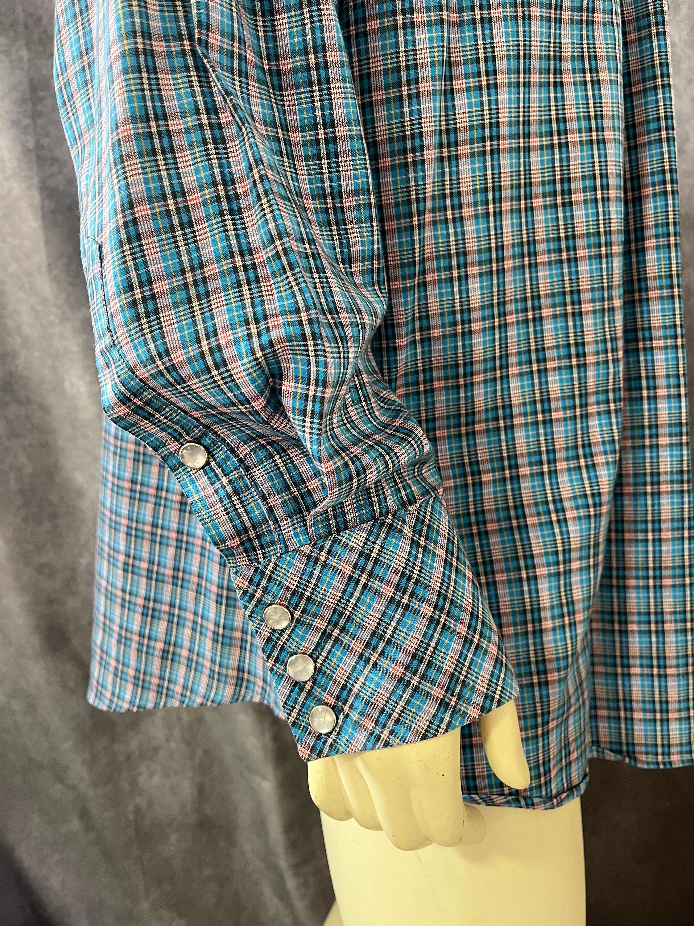Chemise Western Vintage – Manches Longues, Motif Aigle, Nacrées – Taille S/M