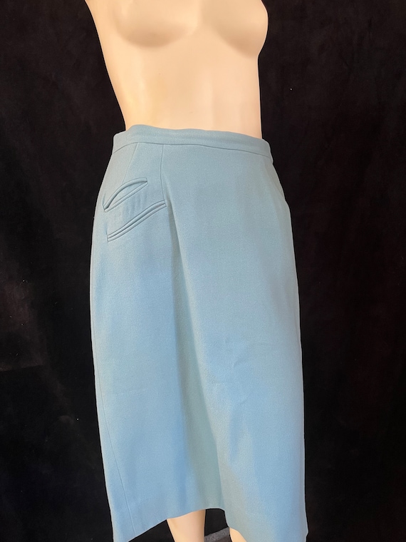 Vintage 50s Blue Wool Skirt Hockanum Fabric