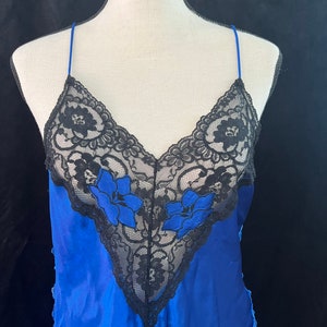Vintage 1980s Blaue Nachthemd-Dessous mit Spitze-Detail