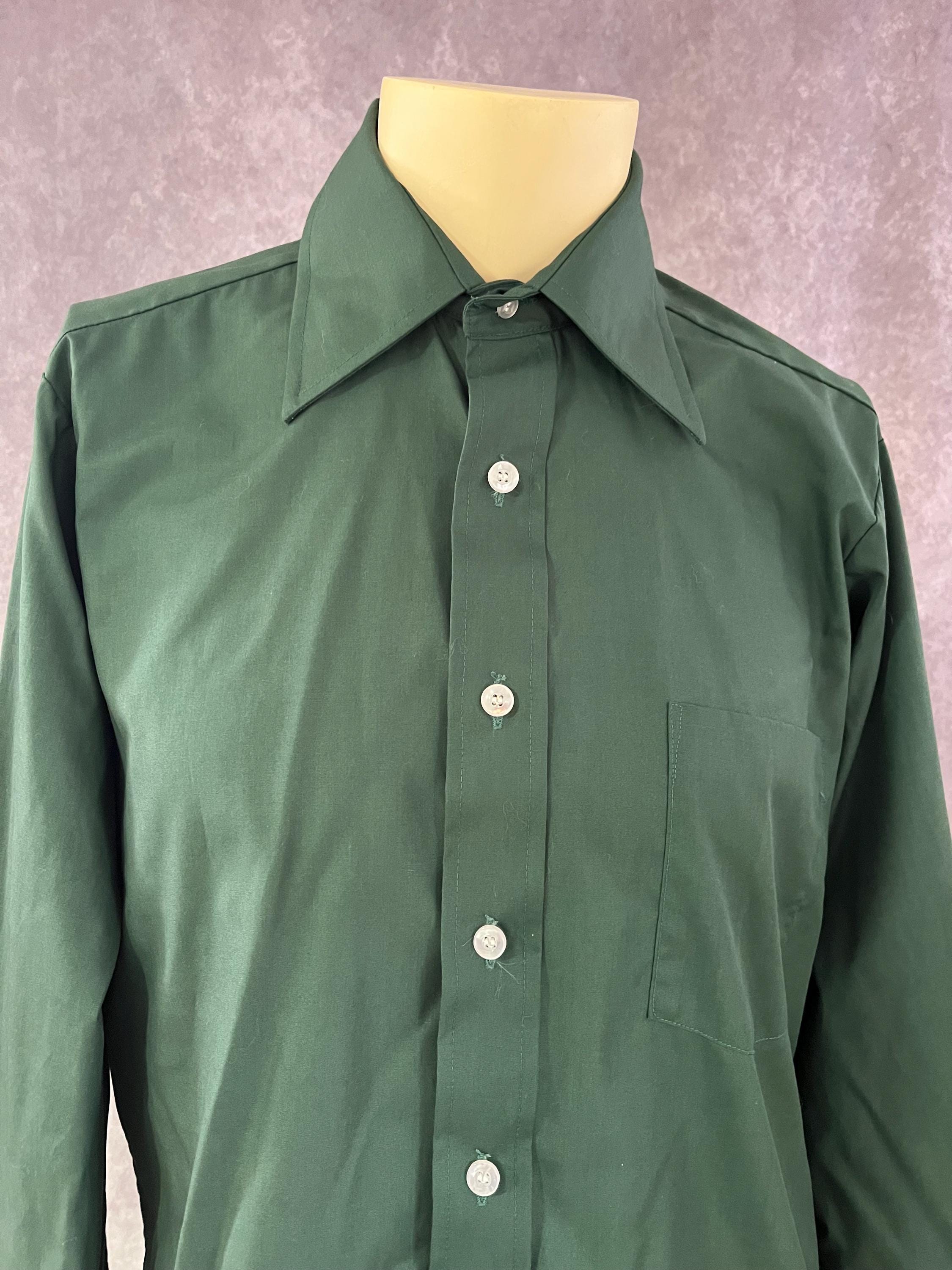 Vintage 70s Hunter Green Button Down Shirt Size 32