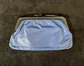 Vintage 1980s Blue Leather Clutch Purse