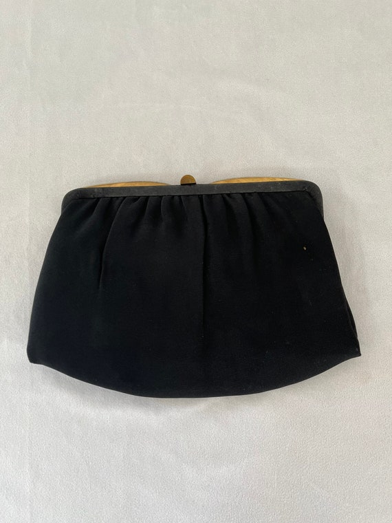 Vintage 1950s Black Evening Bag Clutch with Gold … - image 6