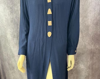 Abrigo largo vintage de los años 90 con botones tallados, talla 8