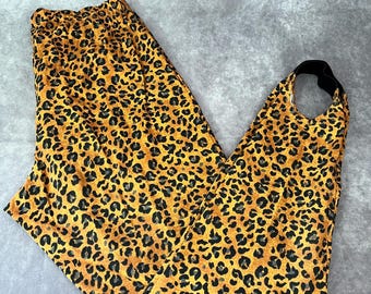 Pantalones con estribos y estampado de leopardo vintage, talla pequeña