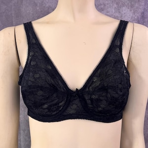 Vintage Black Lace Underwire Bra Lingerie Size 32 C