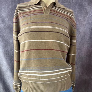 Vintage 1970s Tan Striped Sweater Size Large