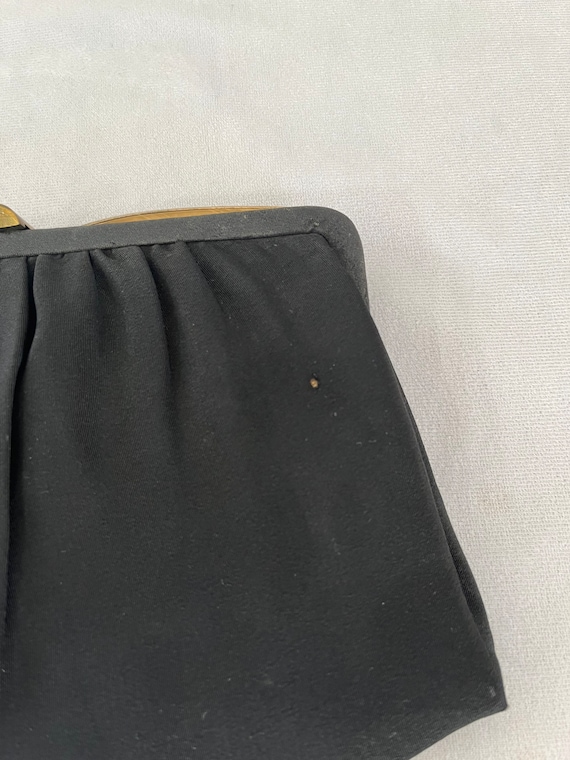 Vintage 1950s Black Evening Bag Clutch with Gold … - image 7