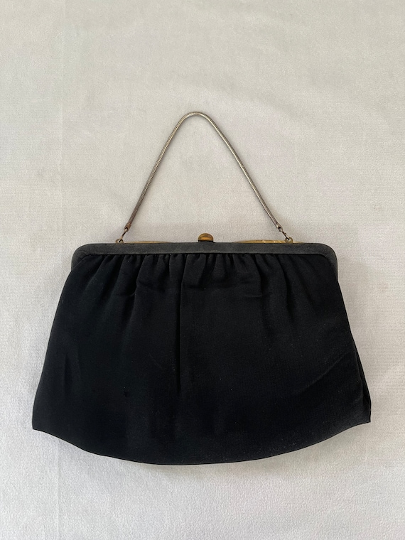 Vintage 1950s Black Evening Bag Clutch with Gold … - image 4