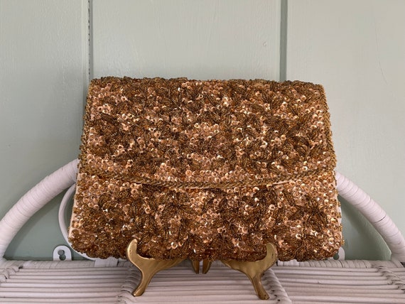 Gold Bead & Sequin Evening Bag Purse - image 1