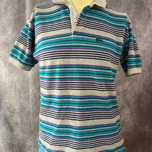 80s Izod Lacoste Maroon Blue Green Striped Polo Shirt Youth 80s Izod Lacoste Maroon Blue Green Striped Polo Shirt Youth
