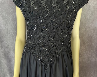 Vintage 1980s Black Sequin Dress Size 11/12