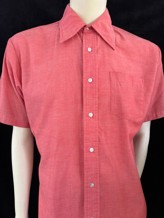 Men's Vintage 1970s Button Down Shirt Short Sleeve - image 2