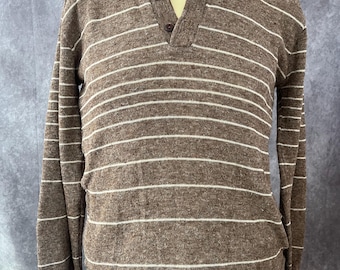 Vintage 1970s Brown & White Striped Sweater Size Medium