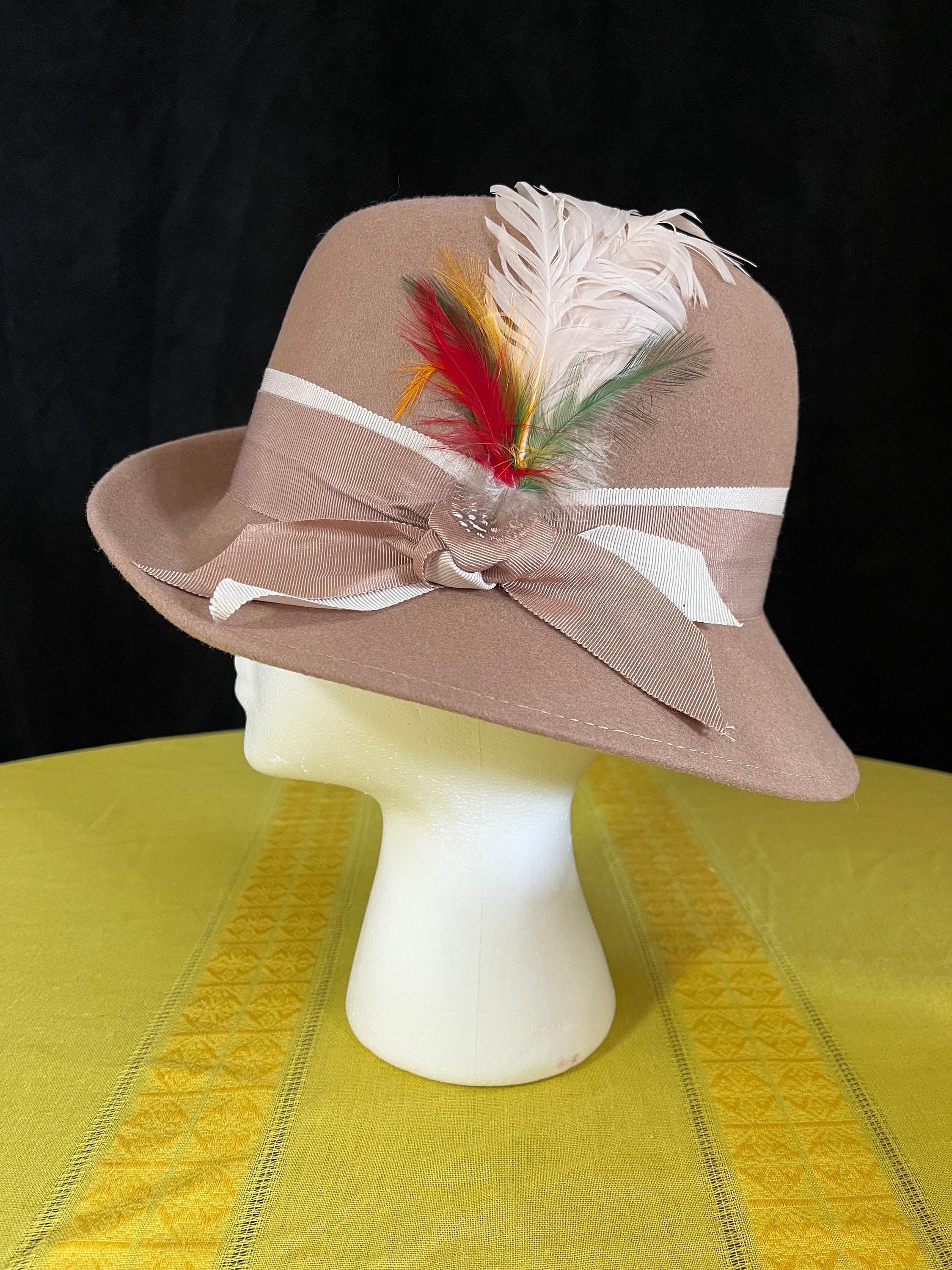 Vintage Lancaster Womens Beige Wool Fedora Cloche Hat Feather Accent 50s 60s il_fullxfull.2778022023_22bo.jpg main image 2