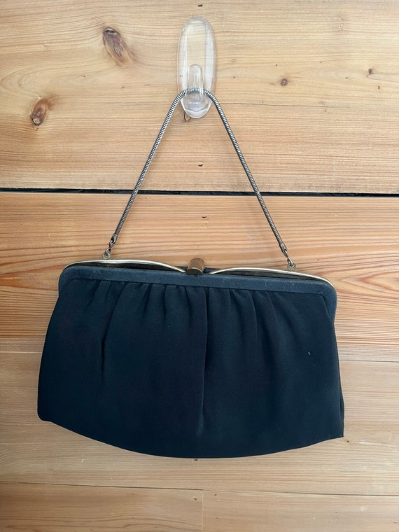 Vintage 1950s Black Evening Bag Clutch with Gold … - image 1