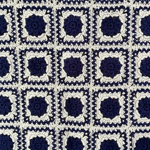 Blue & Gray Granny Square Crochet Afghan Blanket