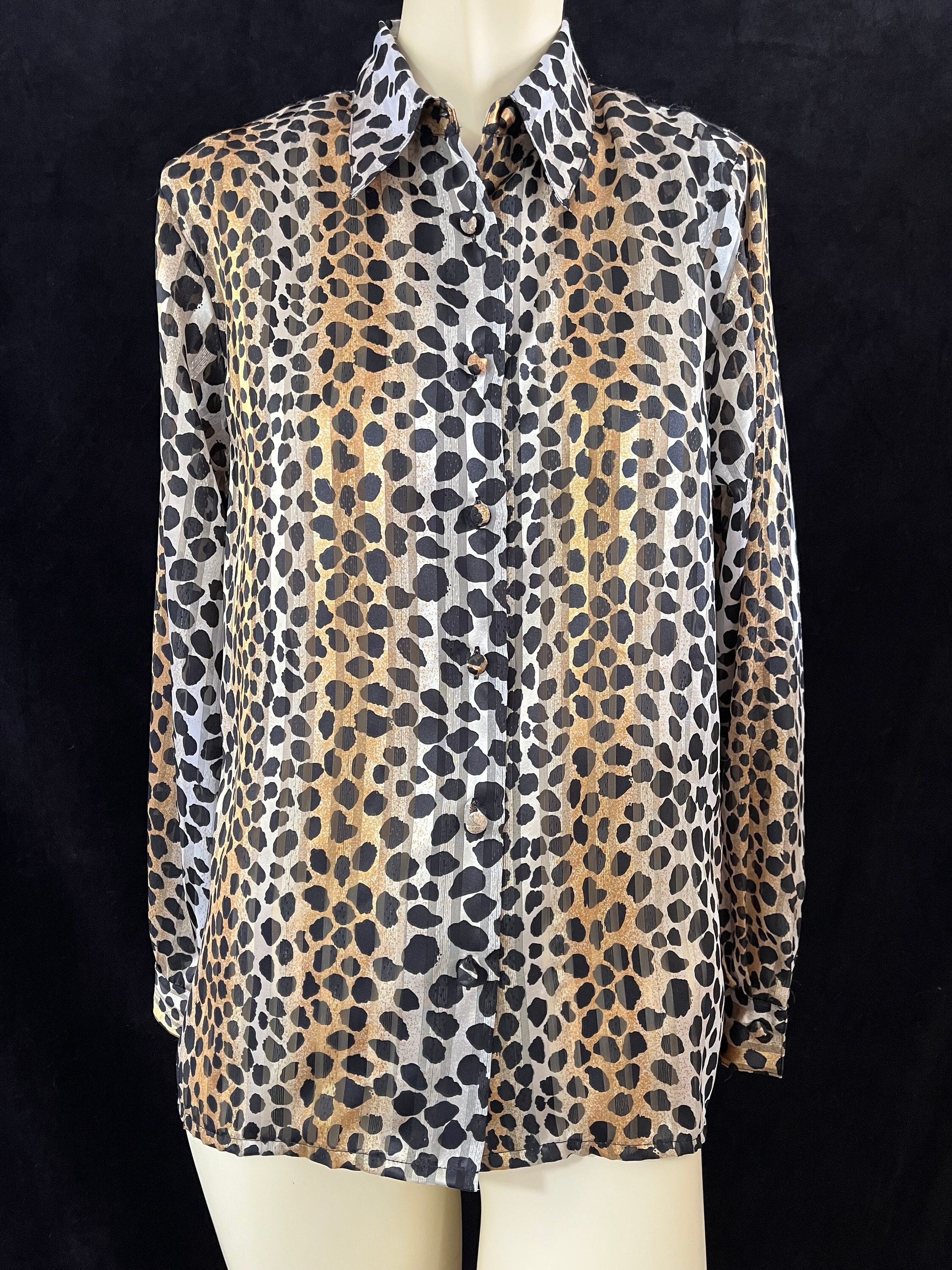 Vintage 80s Leopard Print Blouse Size 10