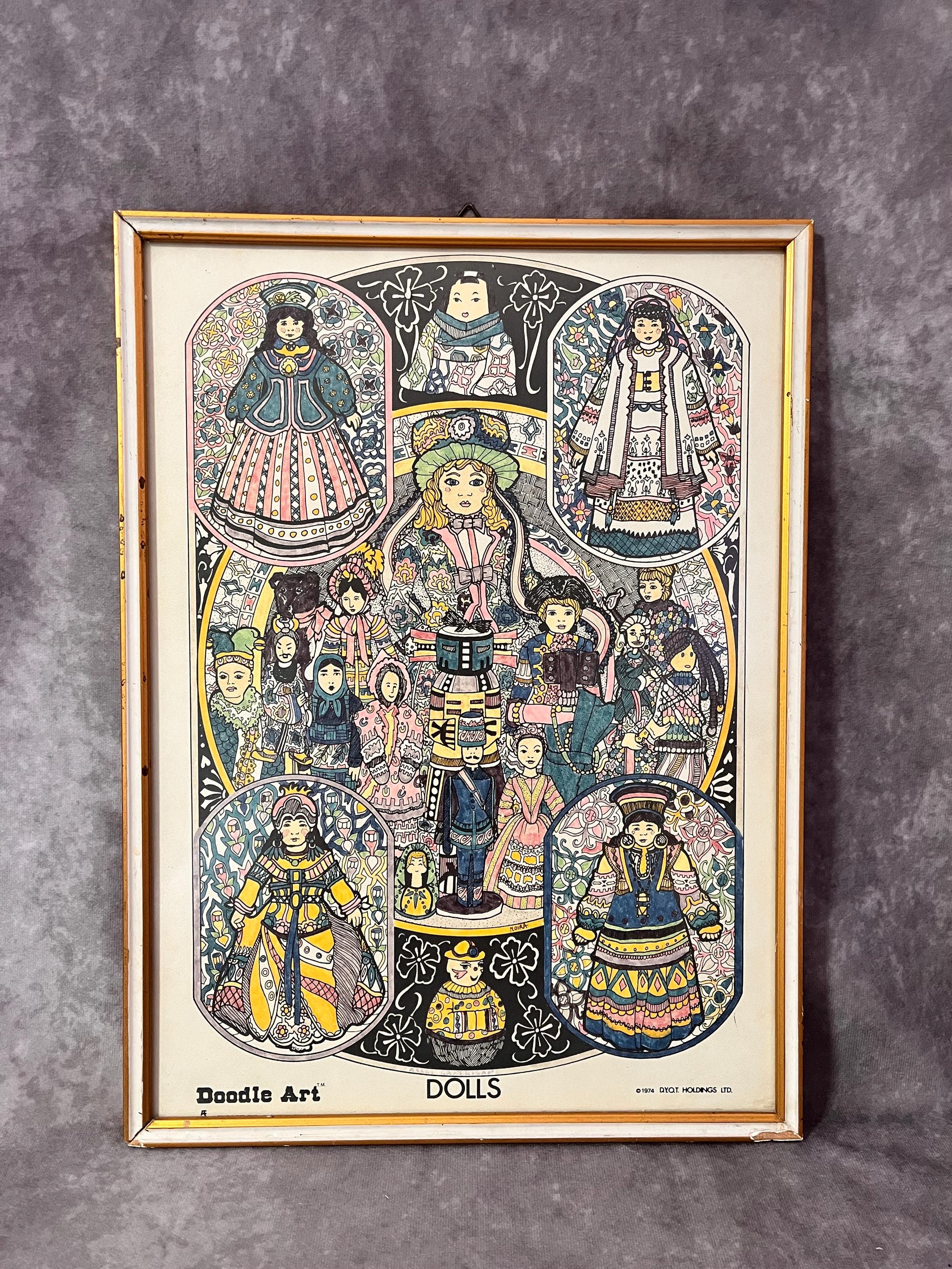 Vintage 1974 Doodle Art Dolls Framed Wall Art - Etsy