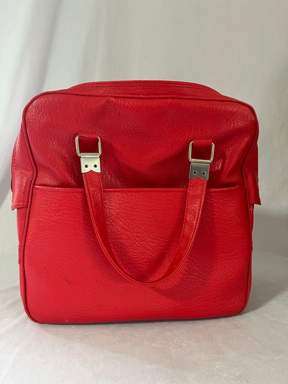 Vintage 1970s Red Carryon Travel Overnight Bag 