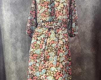 Vintage 1970s Floral Sheer Dress Size Small