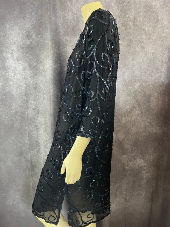 1980s Black Sequin Dress Size Large - image 3