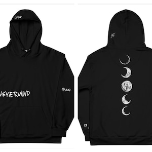 NEVERMIND Mochi Ink & Lunar Tattoo Sequence Inspired Hoodie Solid Black - Aesthetic Eternal Youth Streetwear - Premium Tribute Sweatshirt