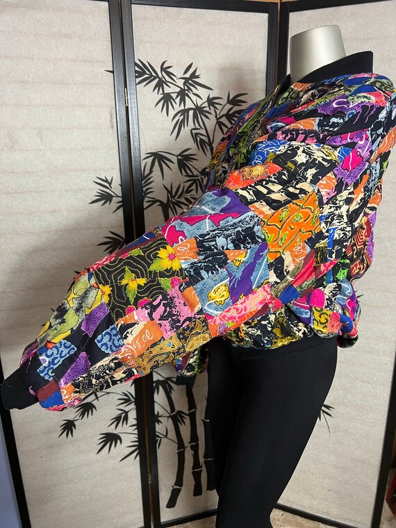 80's-90's Black and Colorful Reversible Bomber Ja… - image 8