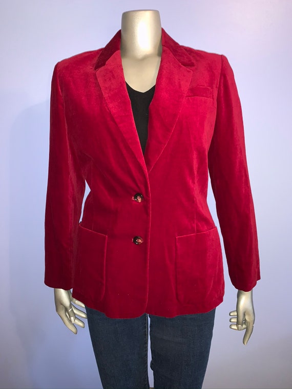 Vintage Crimson Red Velvet Jacket- Womens - image 1