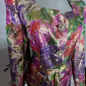 Vintage Saks Fifth Avenue Gold Flower Jacket Skirt Set