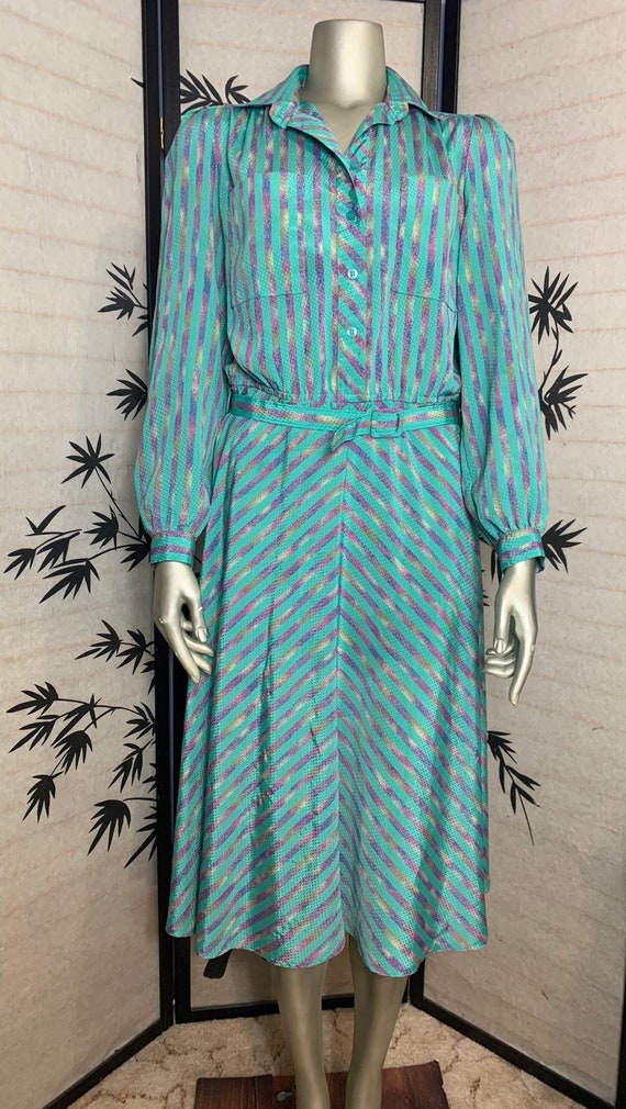 Vintages 70's Turquoise Chevron Twirl Dress