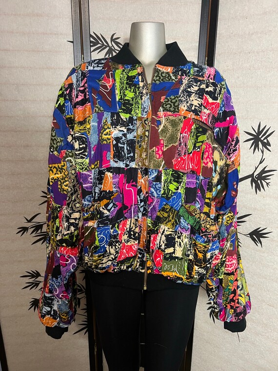 80's-90's Black and Colorful Reversible Bomber Ja… - image 4