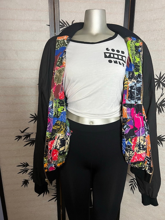 80's-90's Black and Colorful Reversible Bomber Jac