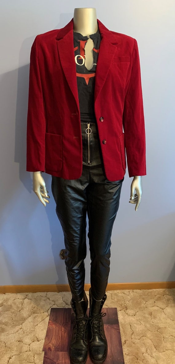 Vintage Crimson Red Velvet Jacket- Womens - image 2