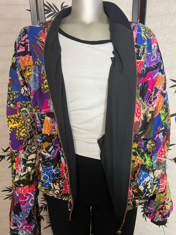 80's-90's Black and Colorful Reversible Bomber Ja… - image 3