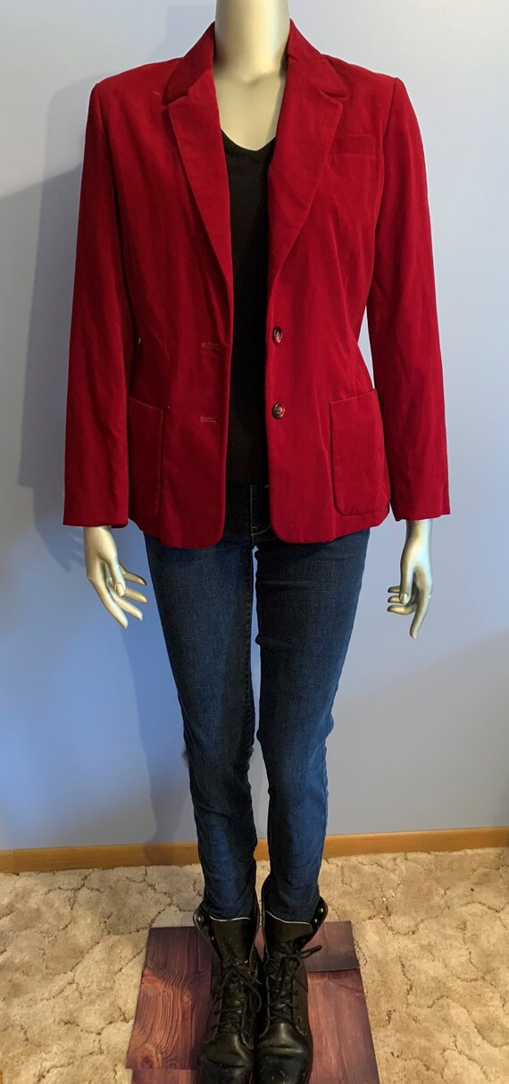 Vintage Crimson Red Velvet Jacket- Womens - image 3