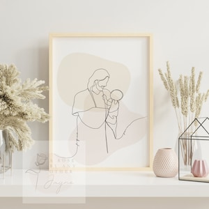 For Of Such - Jesus Christ Holding A Baby Line Art, Continuous Line Art, Single Line Christian Modern Art
