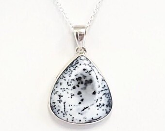 DENDRITE OPAL Sterling Silver Pendant Necklace - Inspiration- Intuition- Genuine Crystals and Gemstone - White and Black Opal