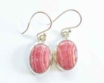 Of The Heart RHODOCHROSITE 925 Sterling Silver Earrings- Stone of Positivity and Love- Genuine Crystal and Gemstone Jewelry- Healing Crystal