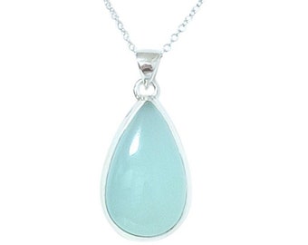 AQUA CHALCEDONY PENDANT- Positivity and Harmony - Solid Sterling Silver setting -  Genuine Crystal and Gemstone Jewelry- Healing Crystals